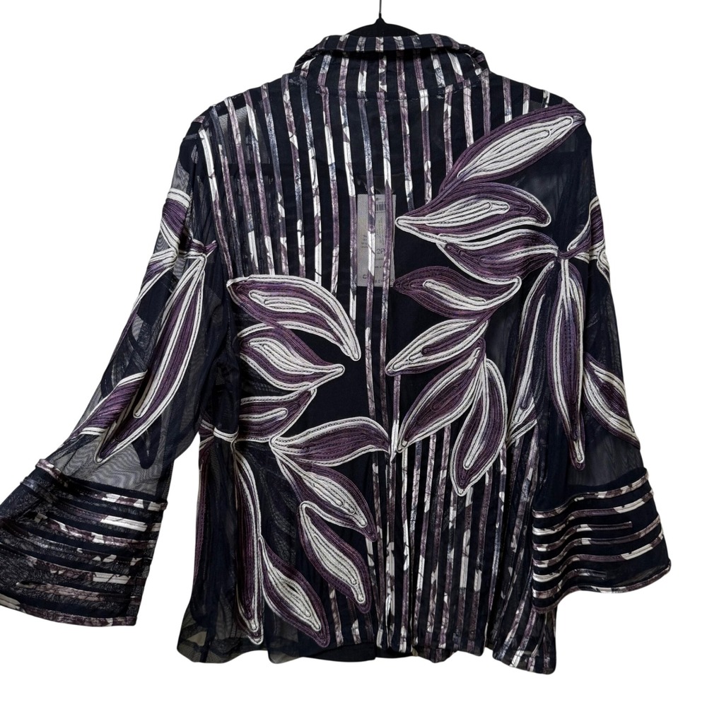 NWT 2 Large Petite Chico's Traveler Floral 3/4 Sleeve Mesh Jacket Mix Art Boho - Picture 2 of 13